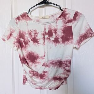 Jade By Jane NWOT Pink and White Ruched Crop Top with T-Shirt Sleeves